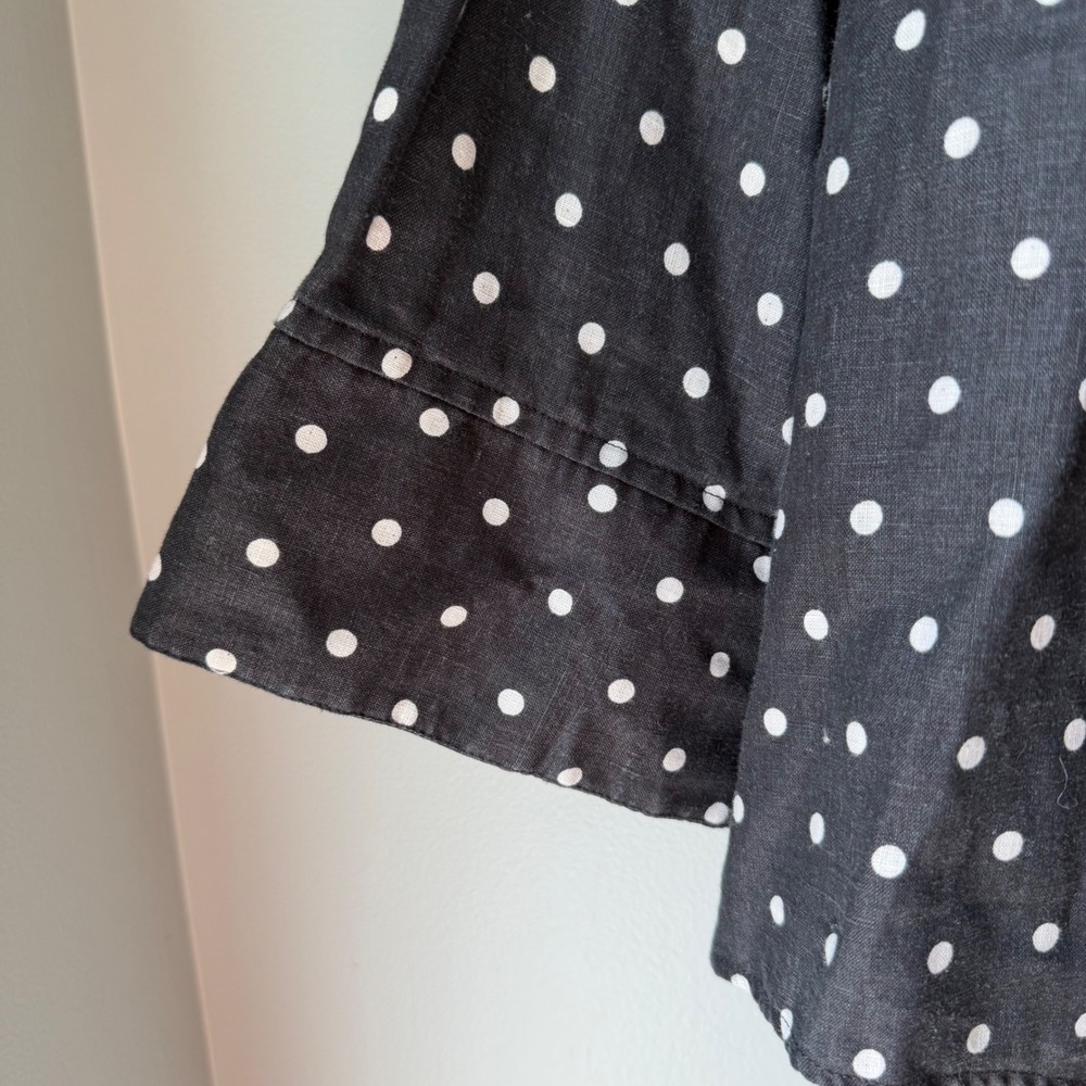 Chico's No-Iron 100% Linen Button Up Shirt Black White Polka Dot Tie Front 3 XL - Picture 4 of 12